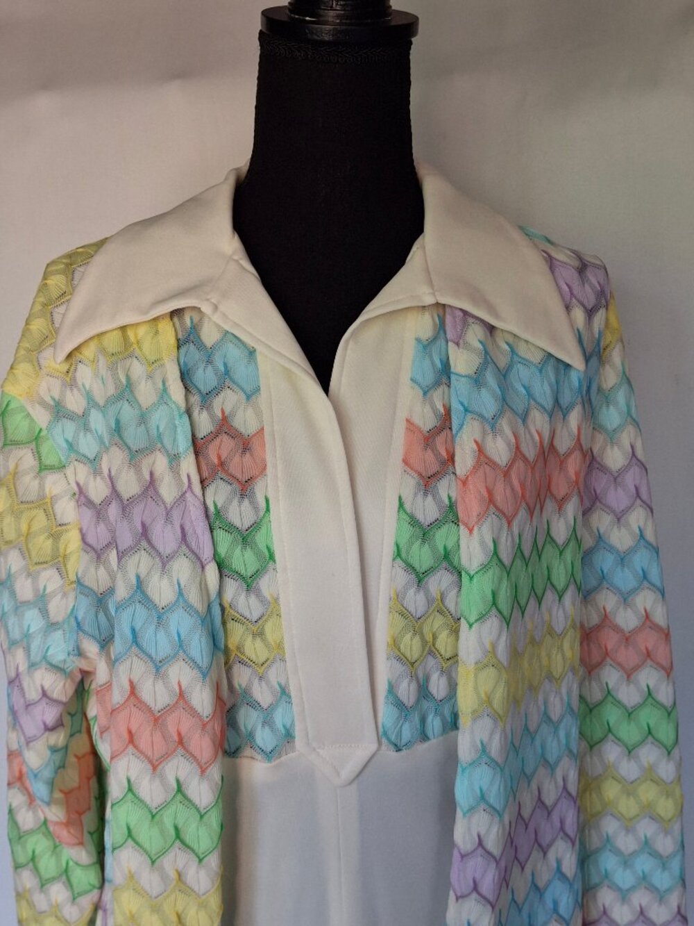 Vintage JC Penney's Maxi Dress & Cardigan with Pastel Rainbow Chevron Pattern - Picture 2 of 8